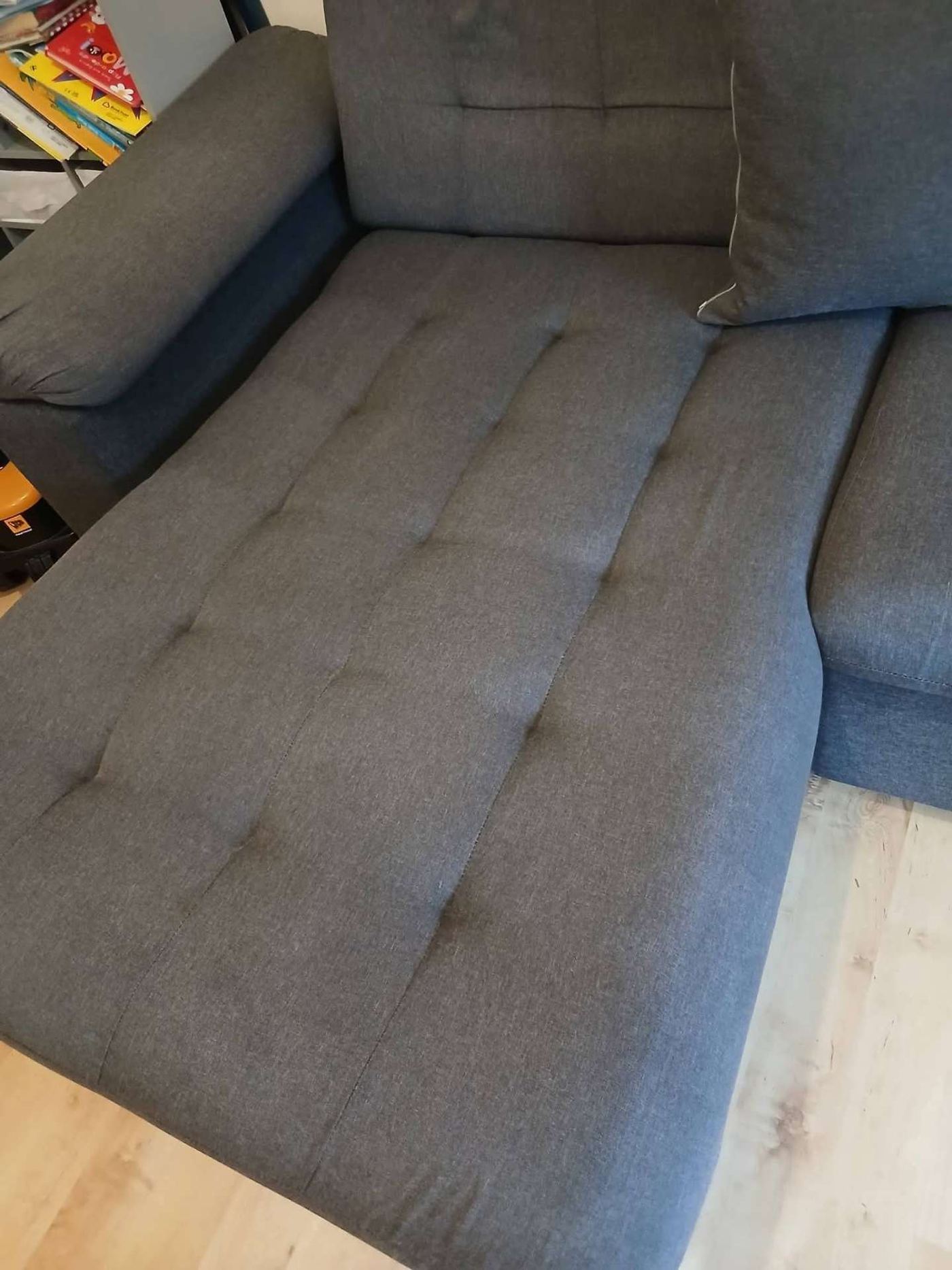 Same grey fabric sofa fully restored after deep upholstery clean